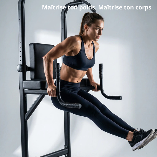 Station de Musculation Multifonction 6-en-1 – Tractions, Dips, Abdos & Push-ups