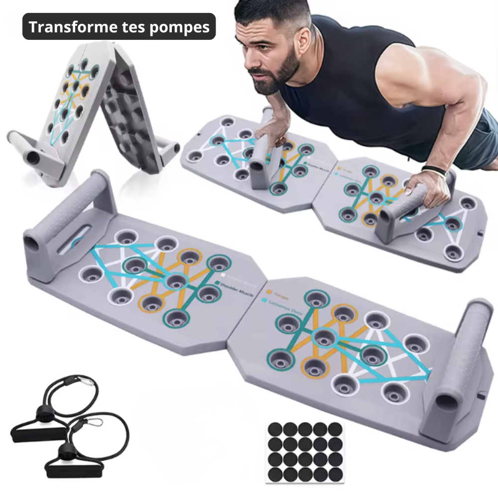 Planche de musculation 17 en 1 | Support professionnel d'entraînement à domicile pour le sol | Planche de pompes multifonctions pour homme | Gym portable pour la poitrine, les abdominaux (noir, 43,2